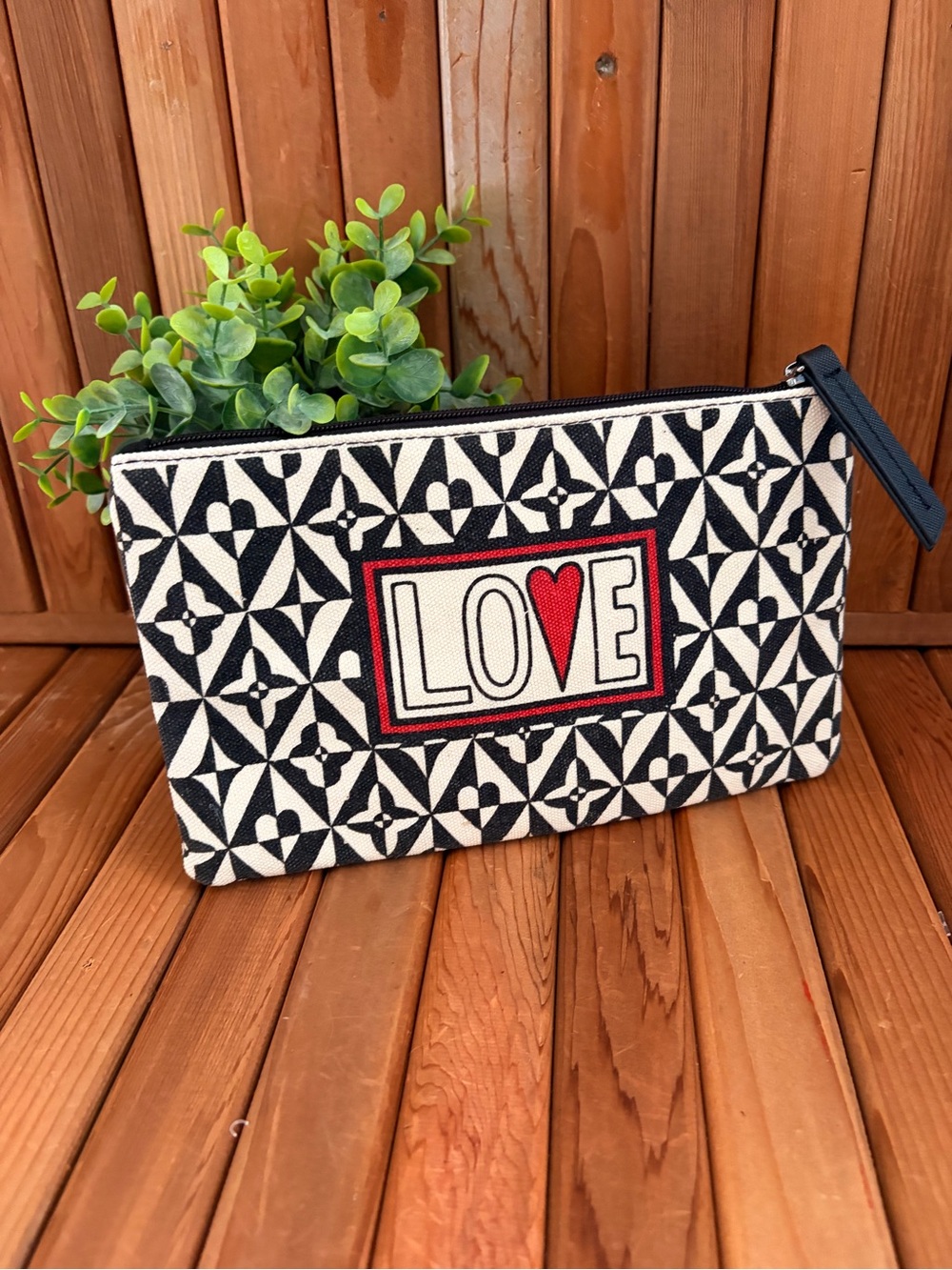 Brighton Black & Cream LOVE Patterned Travel Pouch NWOT